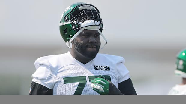 Offensive tackle Mekhi Becton at Jets' Training Camp in 2021